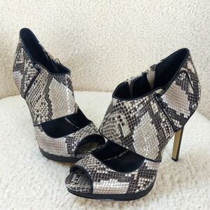 Calvin Klein Lenora Classic Python Print Open Toe Heel